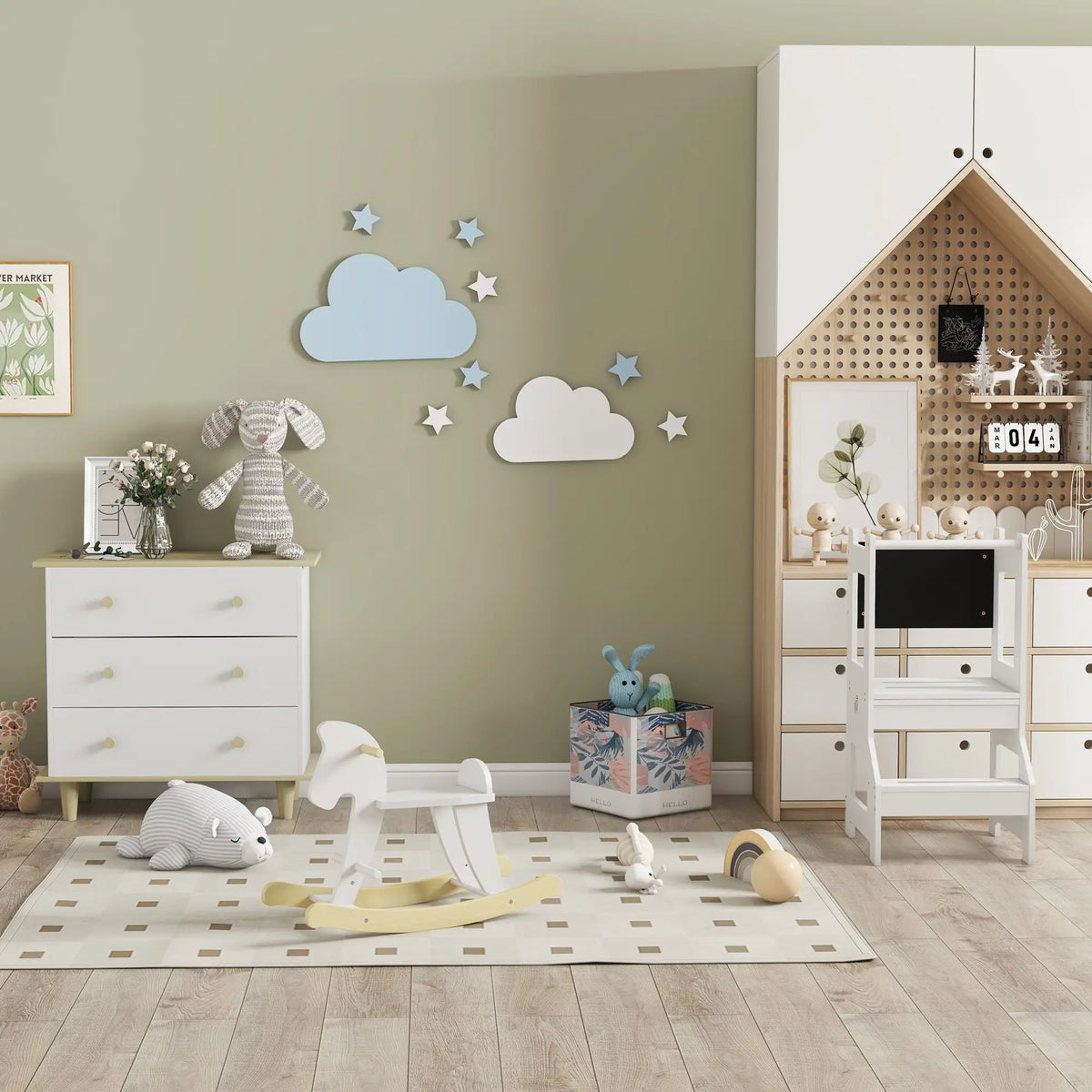 Scala Montessori 2 in 1 con Sgabello e Lavagna