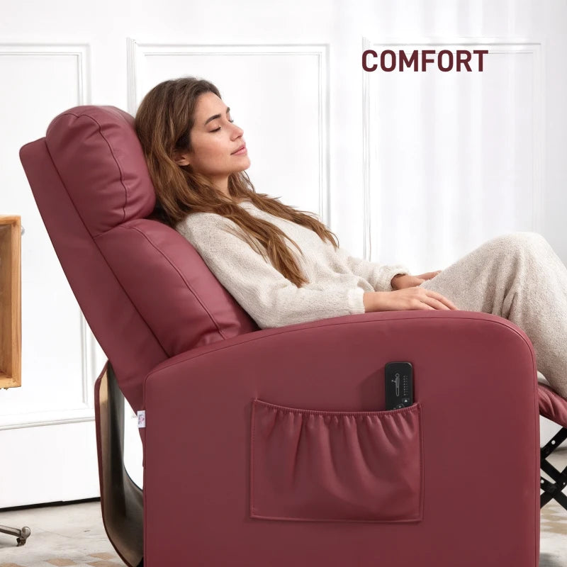 Poltrona Relax Massaggiante Reclinabile con 8 Programmi e Telecomando Rossa