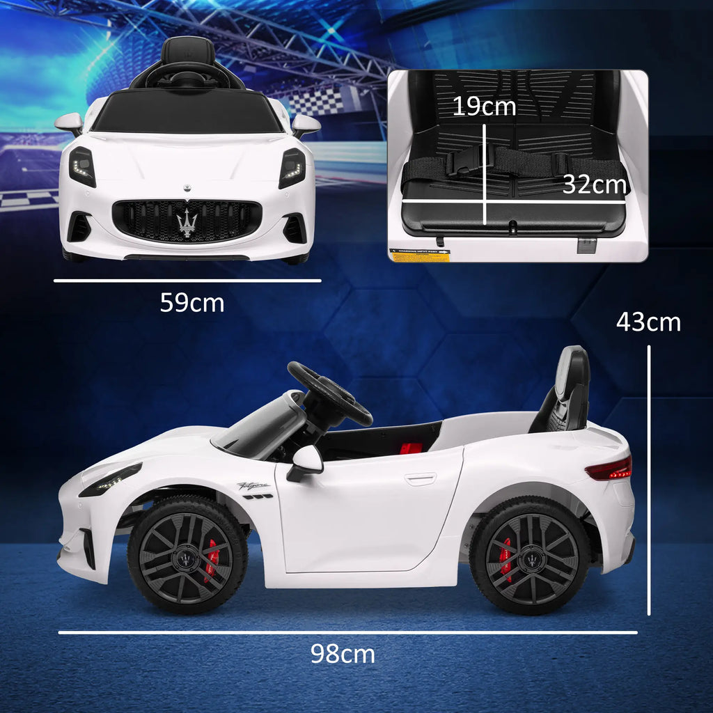 Auto Elettrica per Bambini Maserati GranTurismo Folgore 12V con Telecomando, Luci LED e Musica – Bianca