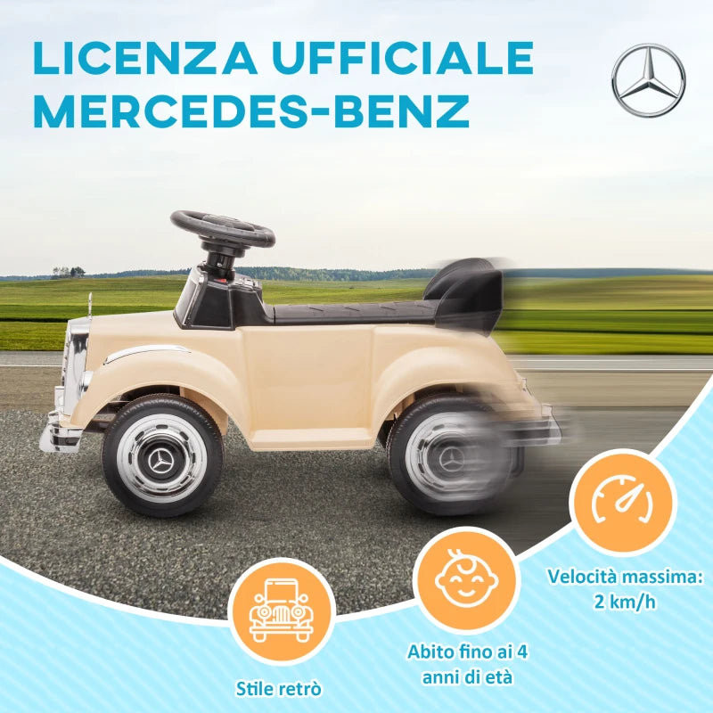 Macchina Elettrica per Bambini Mercedes-Benz 6V con Telecomando e Musica – 18 Mesi-4 anni – Beige