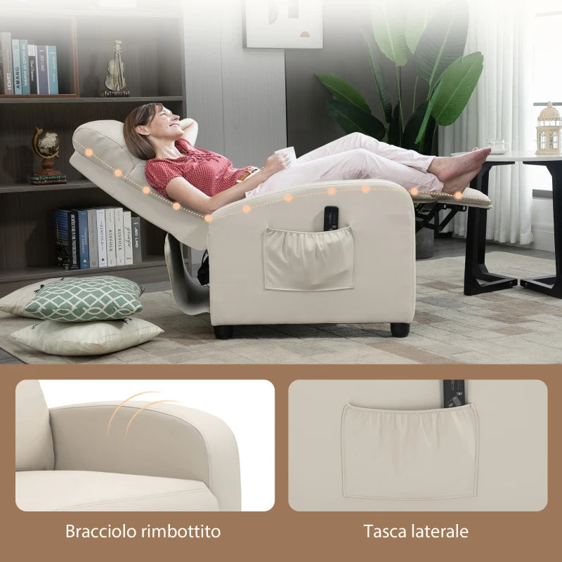Poltrona Relax Massaggiante Reclinabile con 8 Modalità di Massaggio Color Crema