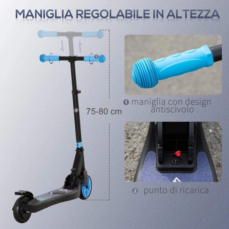 Monopattino Elettrico Pieghevole per Bambini con Altezza Regolabile Nero e Azzurro
