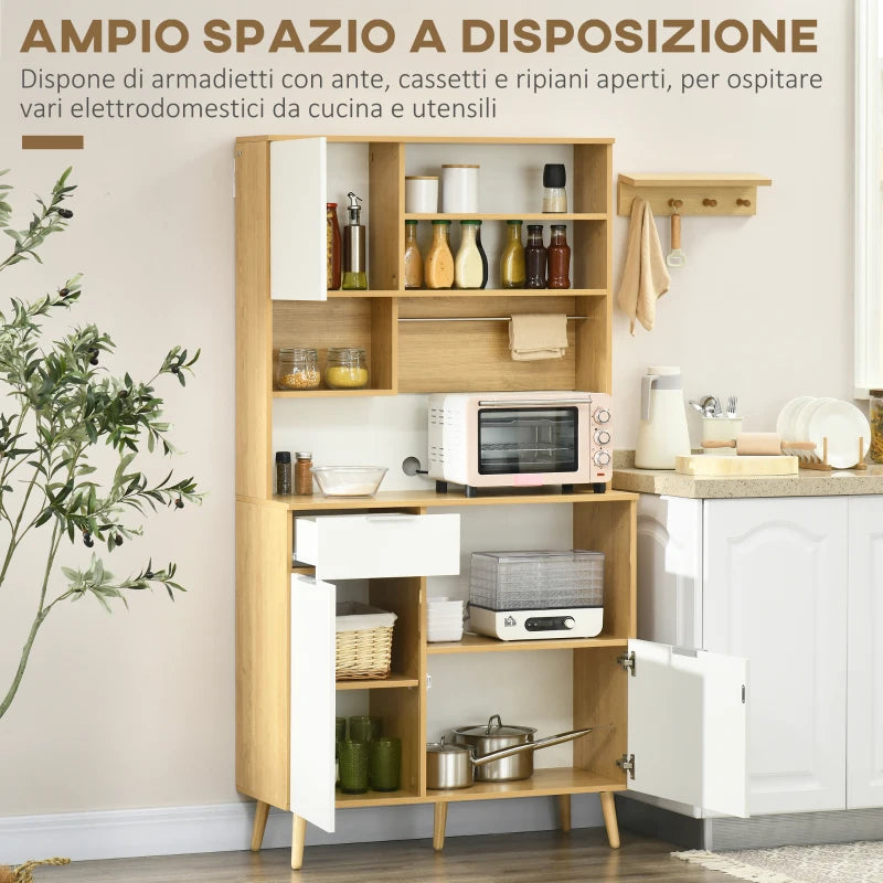 Dispensa da Cucina con Armadietti, Cassetti, Ripiani Regolabili e Appendi Bicchieri 93 x 40 x 180 cm