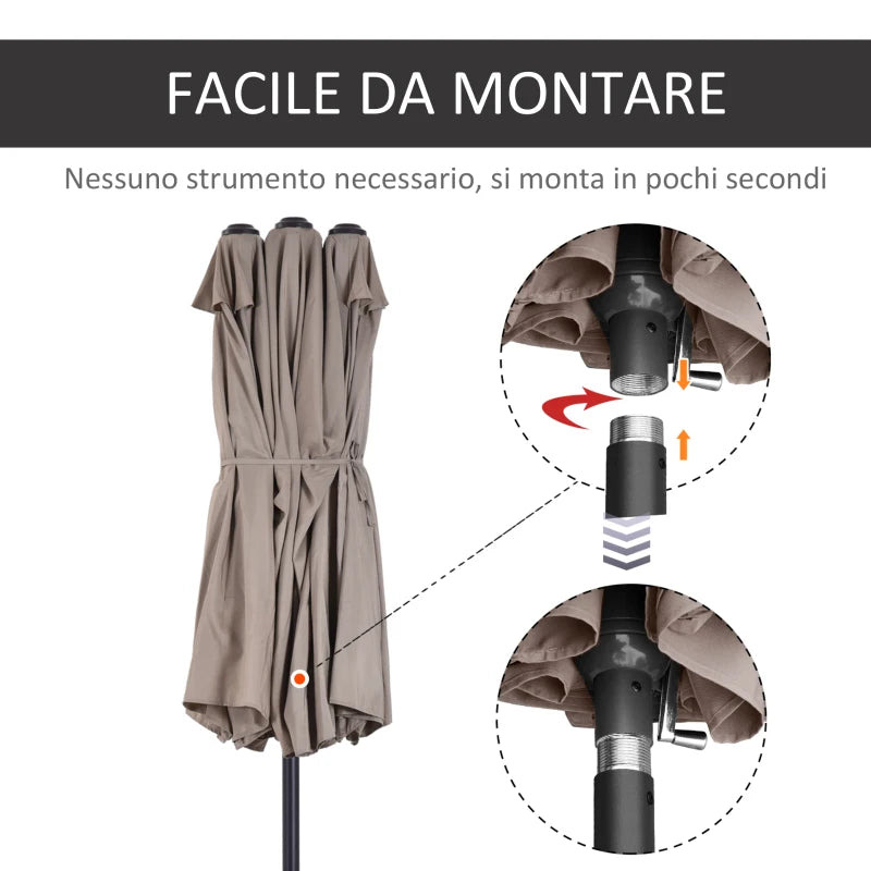 Ombrellone Doppio da Giardino 460×270 cm con Apertura a Manovella, Base a Croce e Protezione Solare