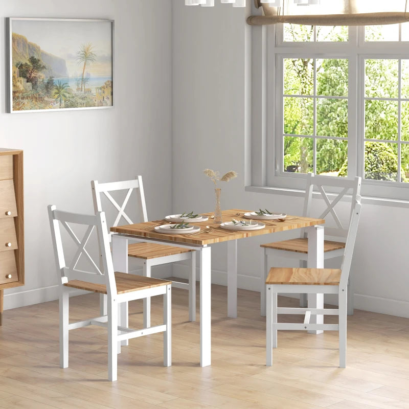 Set di 4 Sedie da Pranzo in Legno con Schienale a Croce