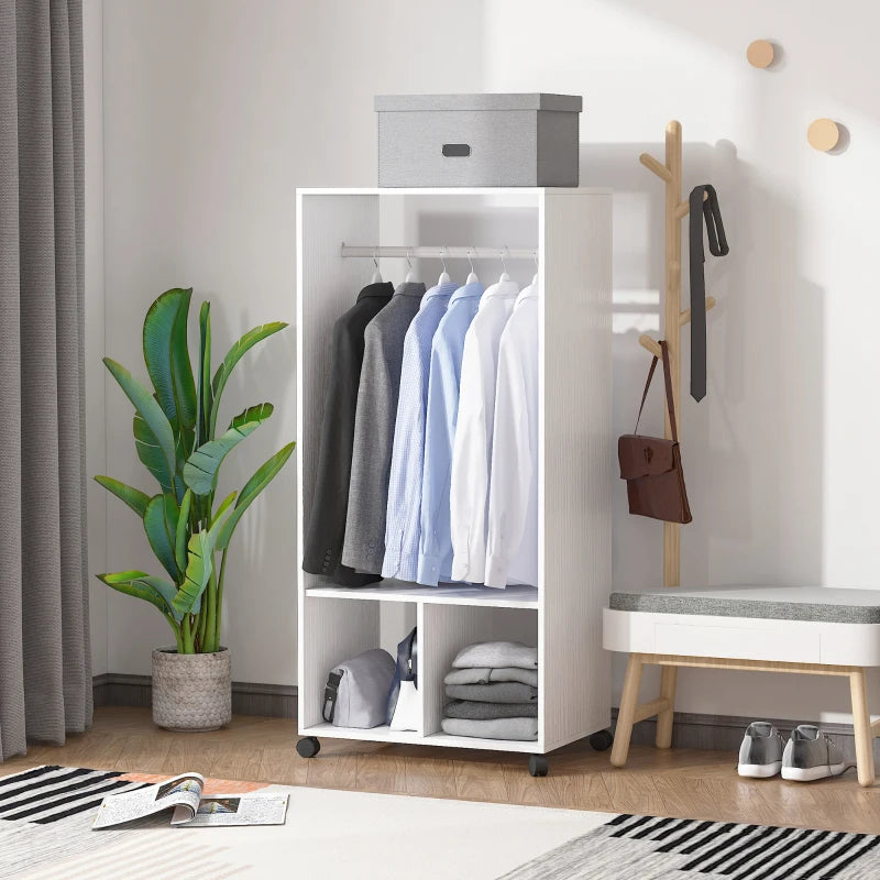 Mobile Appendiabiti con Barra in Alluminio e 2 Ripiani Aperti Bianco