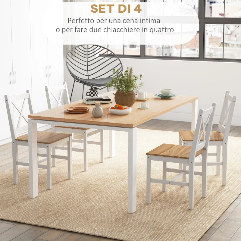 Set di 4 Sedie da Pranzo in Legno con Schienale a Croce