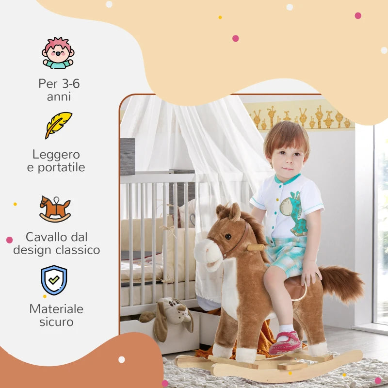 Cavallo a Dondolo per Bambini con Seduta Imbottita e Suoni
