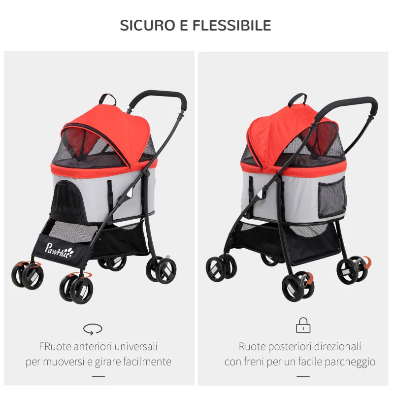 Passeggino Pieghevole Cani con Trasportino Rimovibile