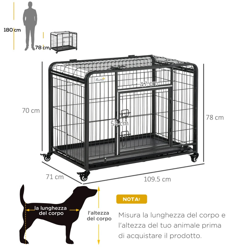 Kennel per Cani Pieghevole con Ruote e Fondo Rimovibile