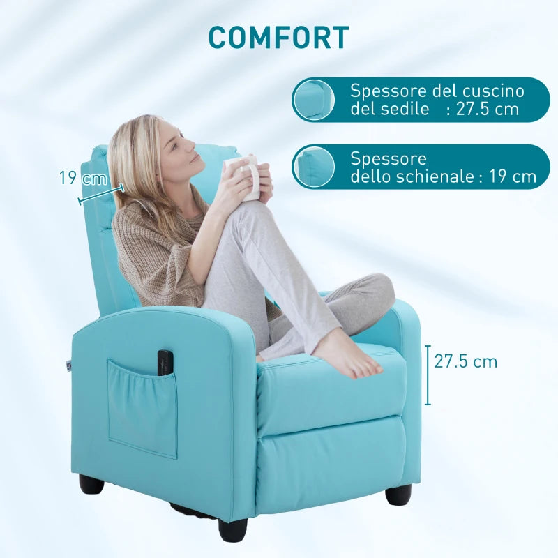 Poltrona Relax Massaggiante Reclinabile con 8 Programmi e Telecomando Azzurra