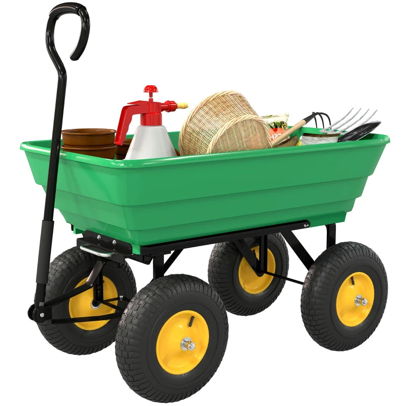 Carrello da Giardino Ribaltabile 75 L con 4 Ruote e Maniglia Regolabile