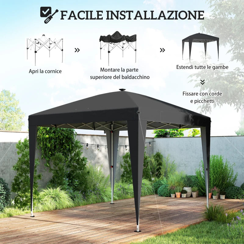 Gazebo Pieghevole Pop-Up 3×3 m con Luce LED Integrata, Altezza Regolabile e Protezione UV50+