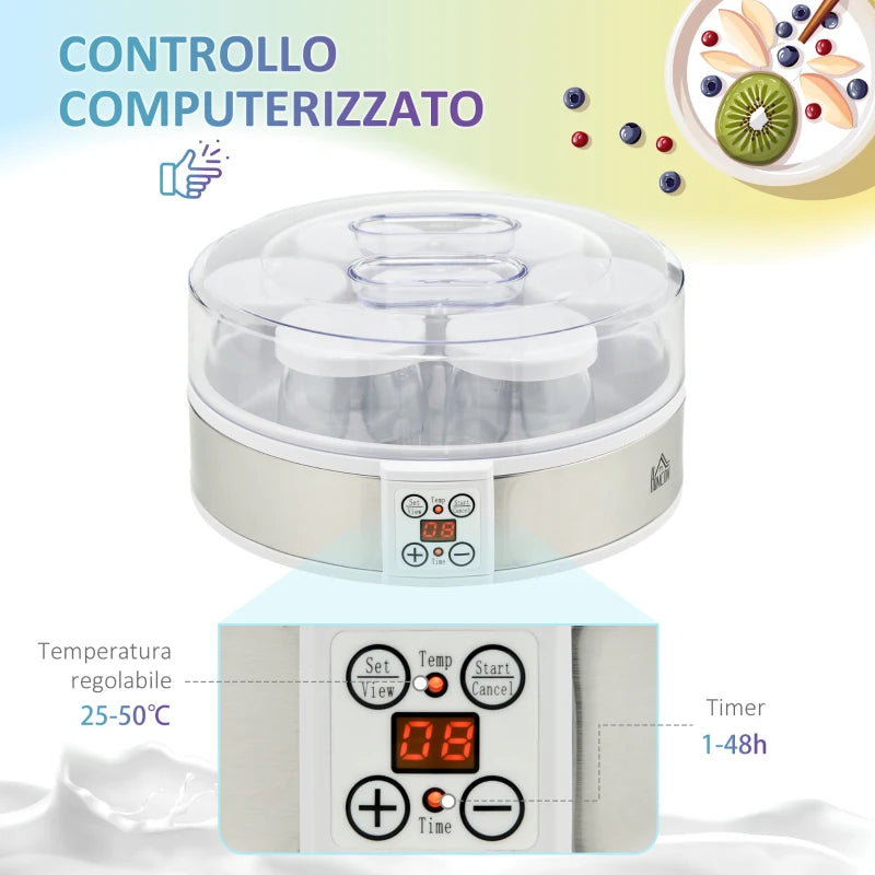 Yogurtiera Elettrica da 1,5 Litri con 7 Vasetti e Display Digitale
