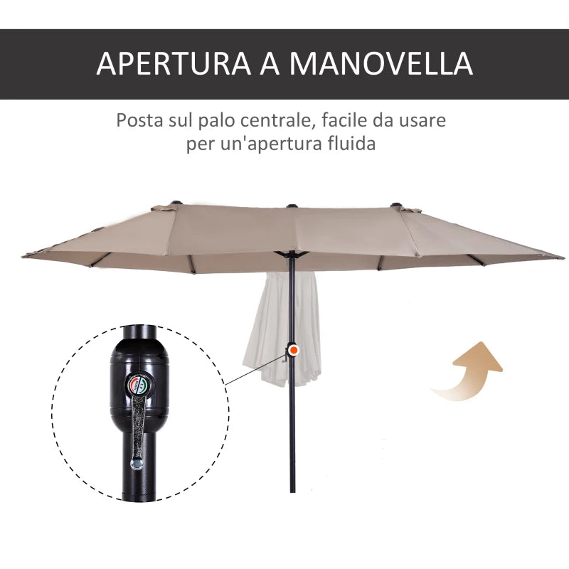Ombrellone Doppio da Giardino 460×270 cm con Apertura a Manovella, Base a Croce e Protezione Solare