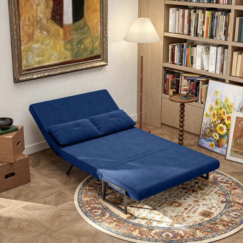 Divano Letto 3 in 1 in Tessuto Effetto Velluto con Schienale Regolabile Blu