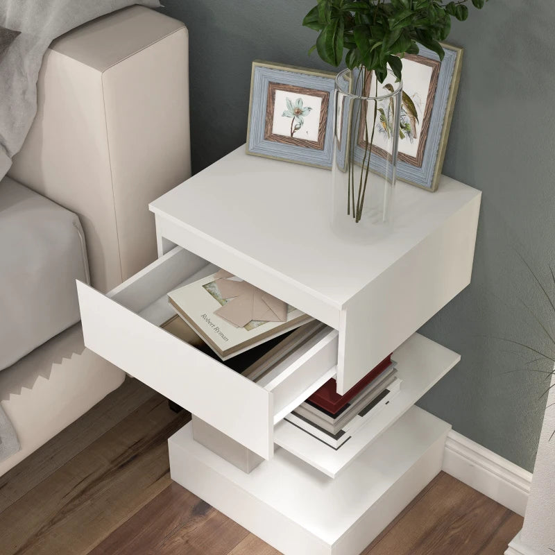 Comodino Moderno Bianco con Cassetto e 2 Ripiani