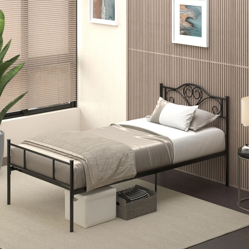 Struttura Letto Singolo 90x200 cm in Acciaio con Testiera, Pediera e Doghe Integrate