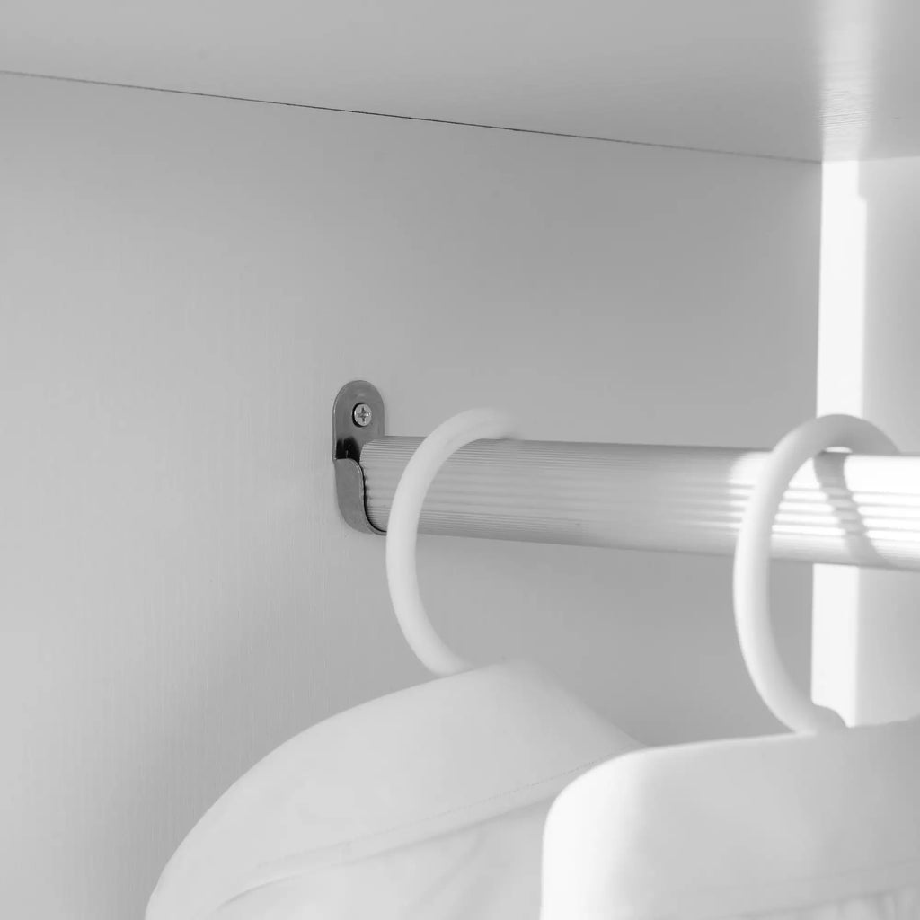 Mobile Appendiabiti con Barra in Alluminio e 2 Ripiani Aperti Bianco