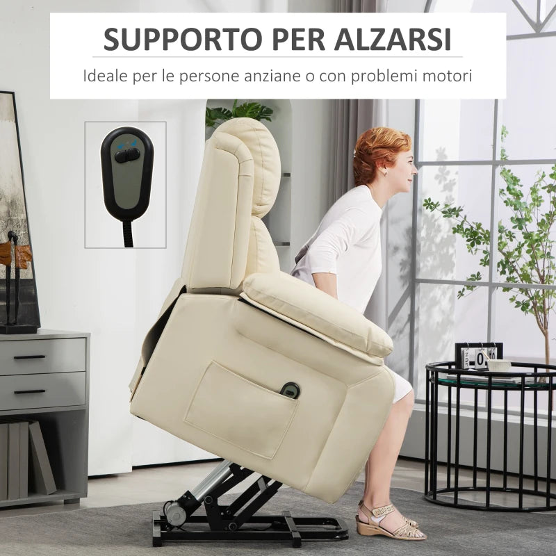 Poltrona Alzapersona Reclinabile Elettrica a 160° con Telecomando Color Crema