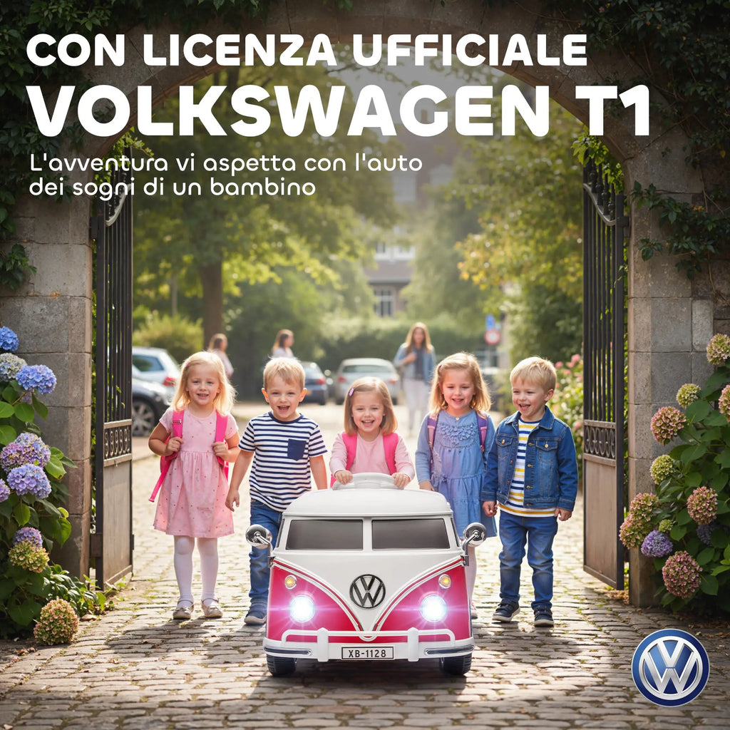 Auto Elettrica Volkswagen T1 per Bambini 6V con Telecomando, Luci LED e Musica