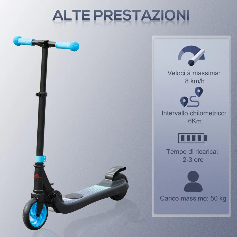Monopattino Elettrico Pieghevole per Bambini con Altezza Regolabile Nero e Azzurro