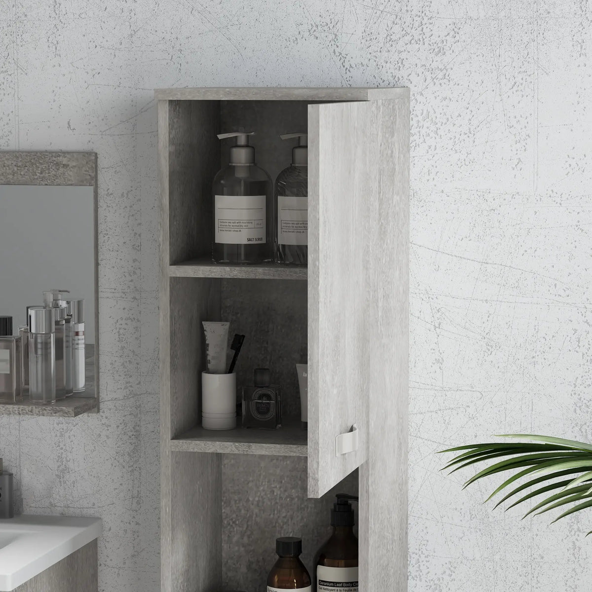 Set Mobile Bagno Grigio con Lavabo e Specchio 60 cm