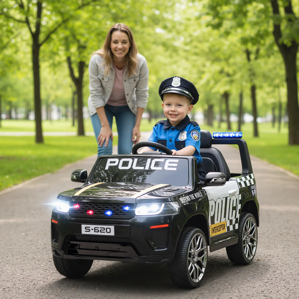 Auto Elettrica della Polizia 12V per Bambini con Telecomando, Sirena, Luci LED e Doppio Motore