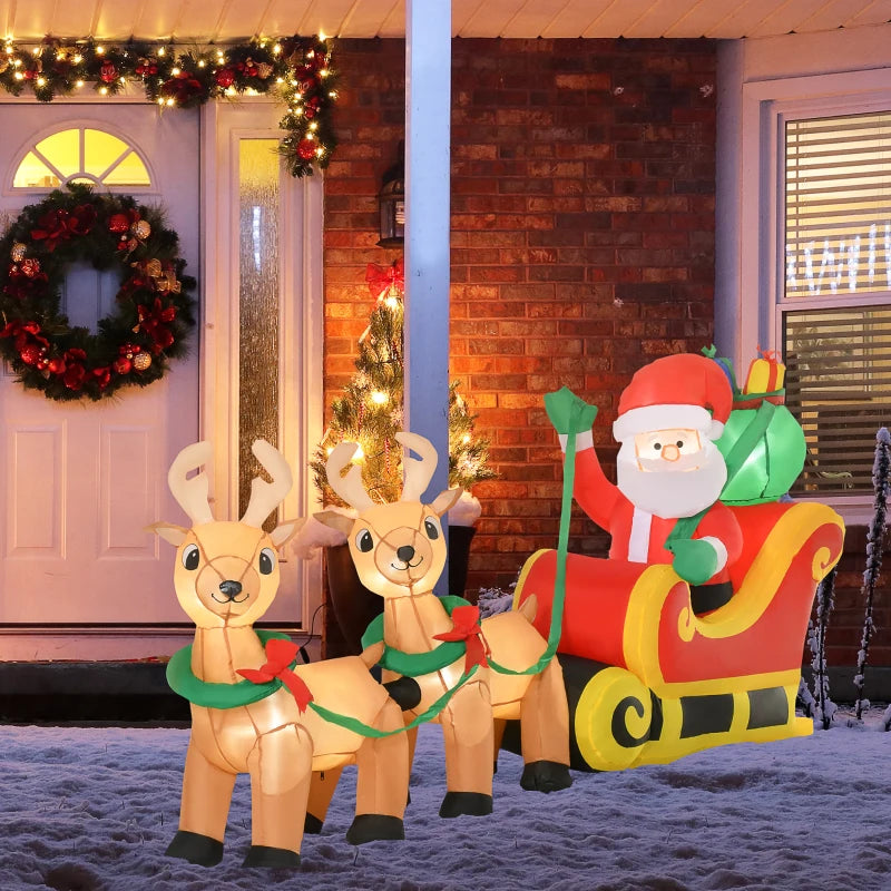 Babbo Natale Gonfiabile con Slitta e 2 Renne
