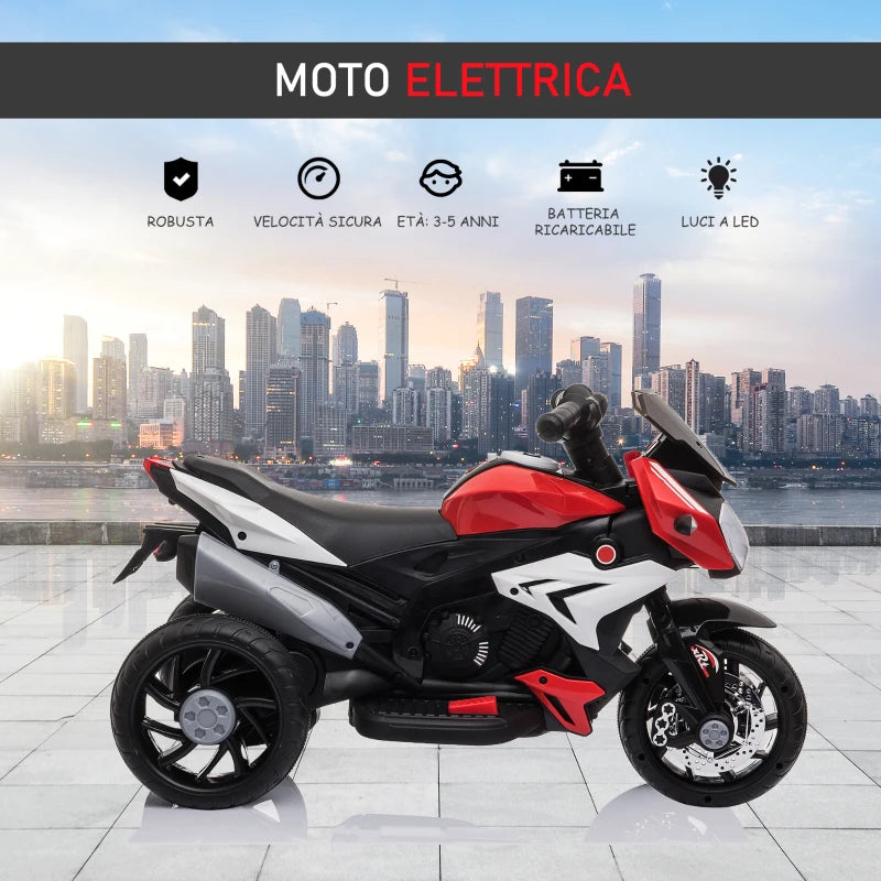 Moto Elettrica per Bambini 3-5 Anni con Fari, Musica e Batteria Rossa