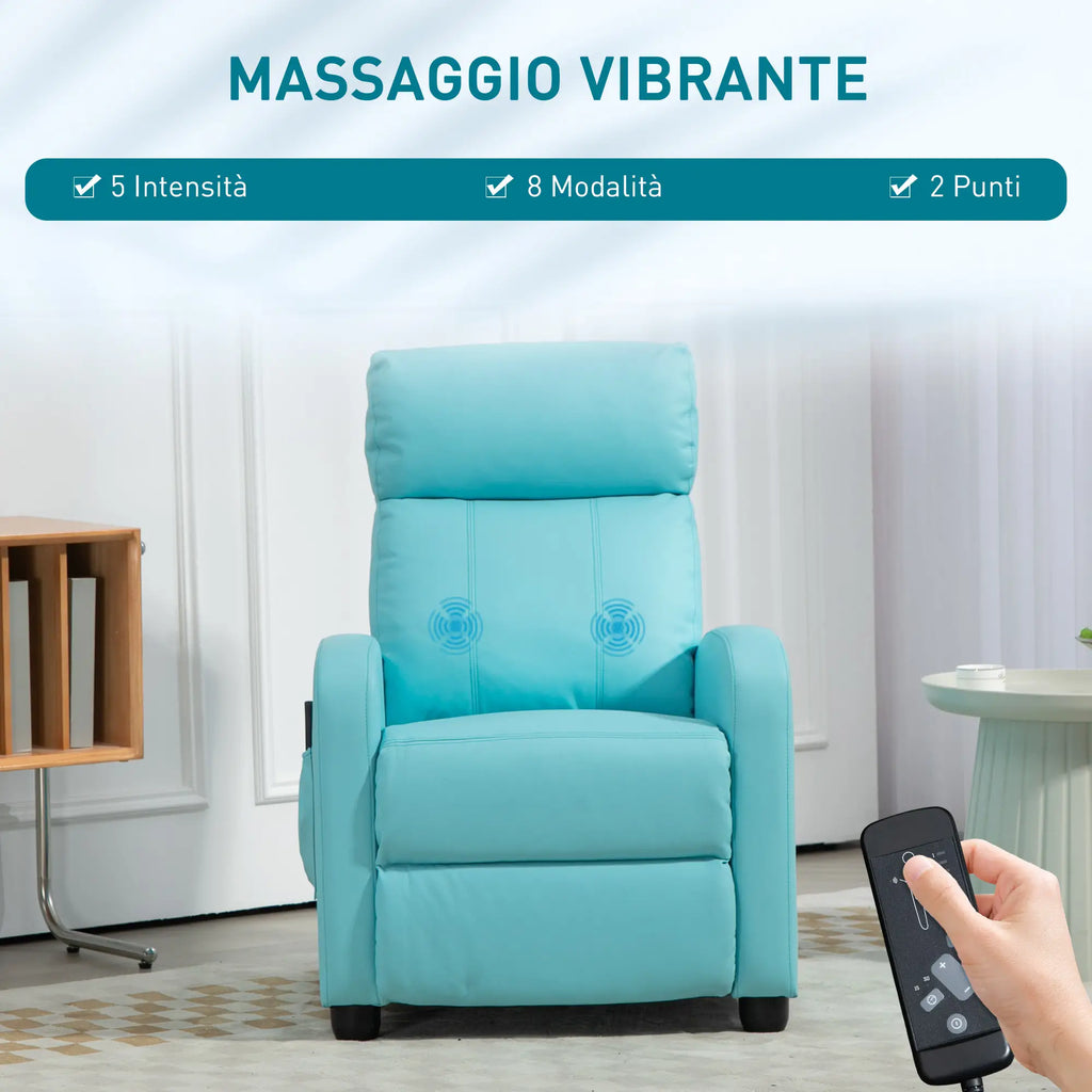 Poltrona Relax Massaggiante Reclinabile con 8 Programmi e Telecomando Azzurra