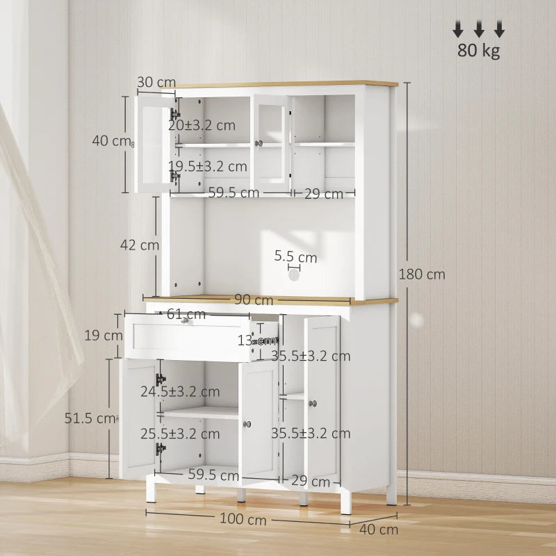 Dispensa da Cucina con 2 Cassetti, Ripiani Aperti e Scaffali Regolabili 100 x 40 x 180 cm
