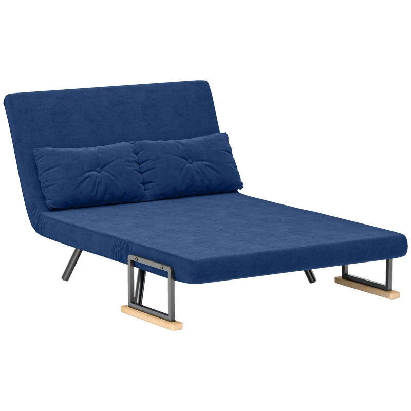 Divano Letto 3 in 1 in Tessuto Effetto Velluto con Schienale Regolabile Blu