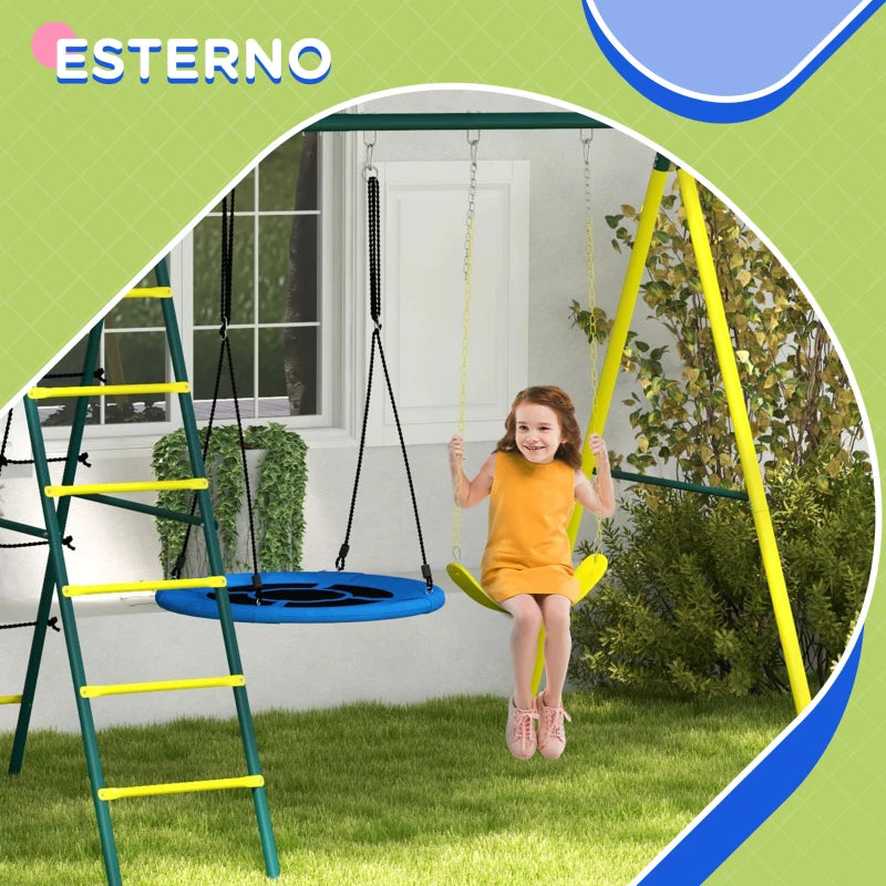 Set Altalene da Giardino con Altalena Rotonda, Classica e Canestro per Bambini