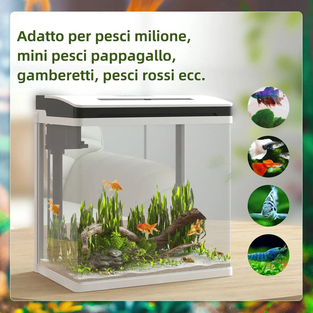 Acquario 13L con Illuminazione LED, Fori di Ventilazione in Vetro HD e ABS