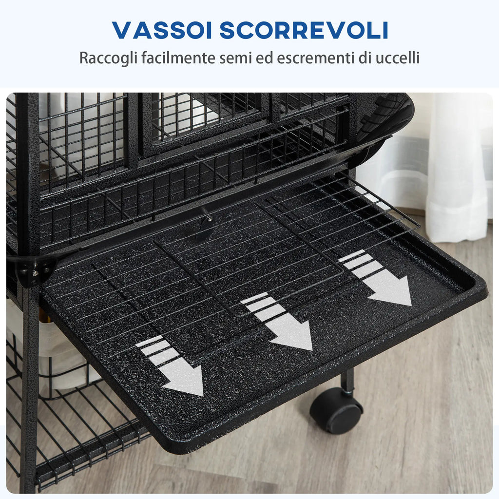 Gabbia per Pappagallini in Acciaio con Posatoi