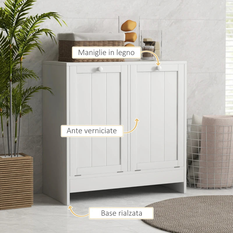 Mobile Portabiancheria con 2 Scomparti a Ribalta in Legno, 66x33x68cm, Bianco