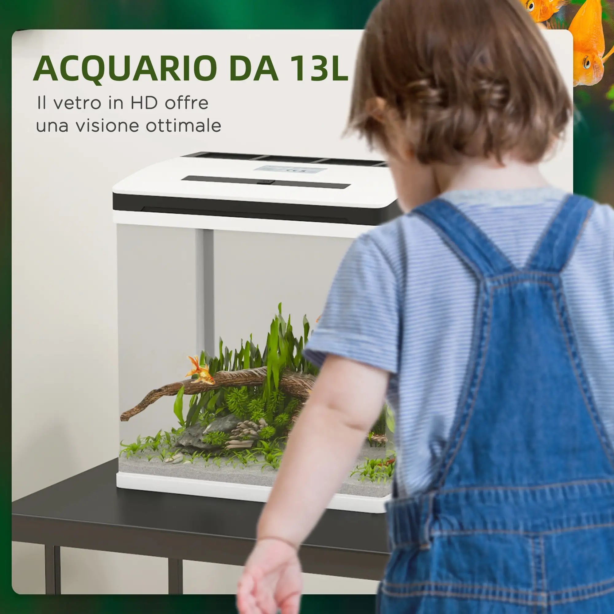 Acquario 13L con Illuminazione LED, Fori di Ventilazione in Vetro HD e ABS