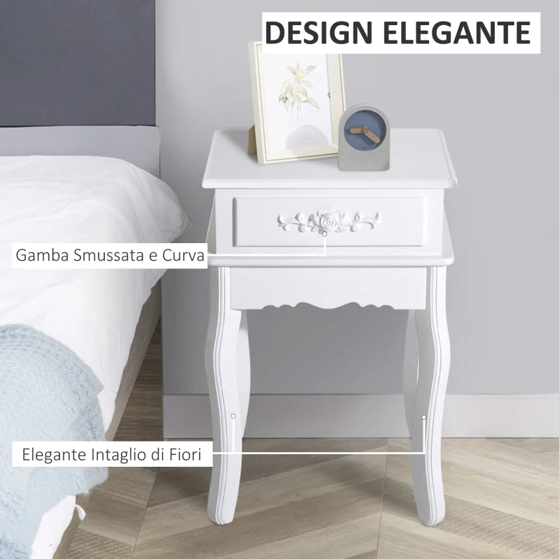 Comodino Moderno Bianco con Cassetto e Ripiano