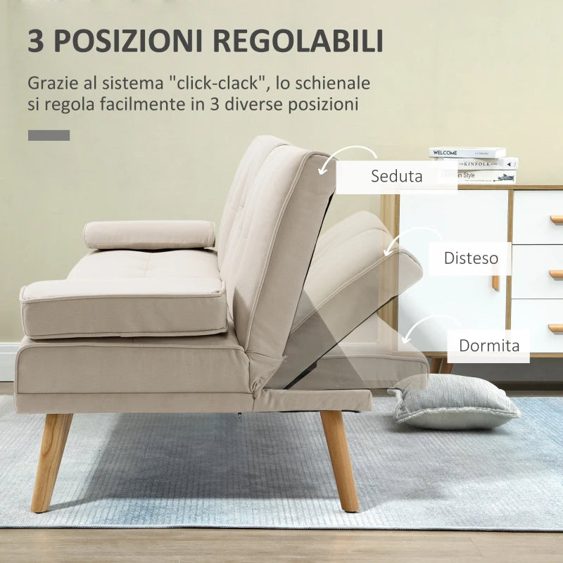 Divano Letto con Tavolino a Ribalta e Piedini in Legno Massello