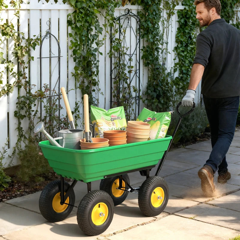 Carrello da Giardino Ribaltabile 75 L con 4 Ruote e Maniglia Regolabile