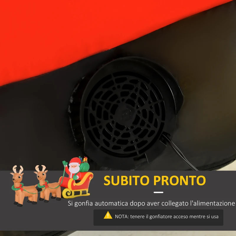 Babbo Natale Gonfiabile con Slitta e 2 Renne