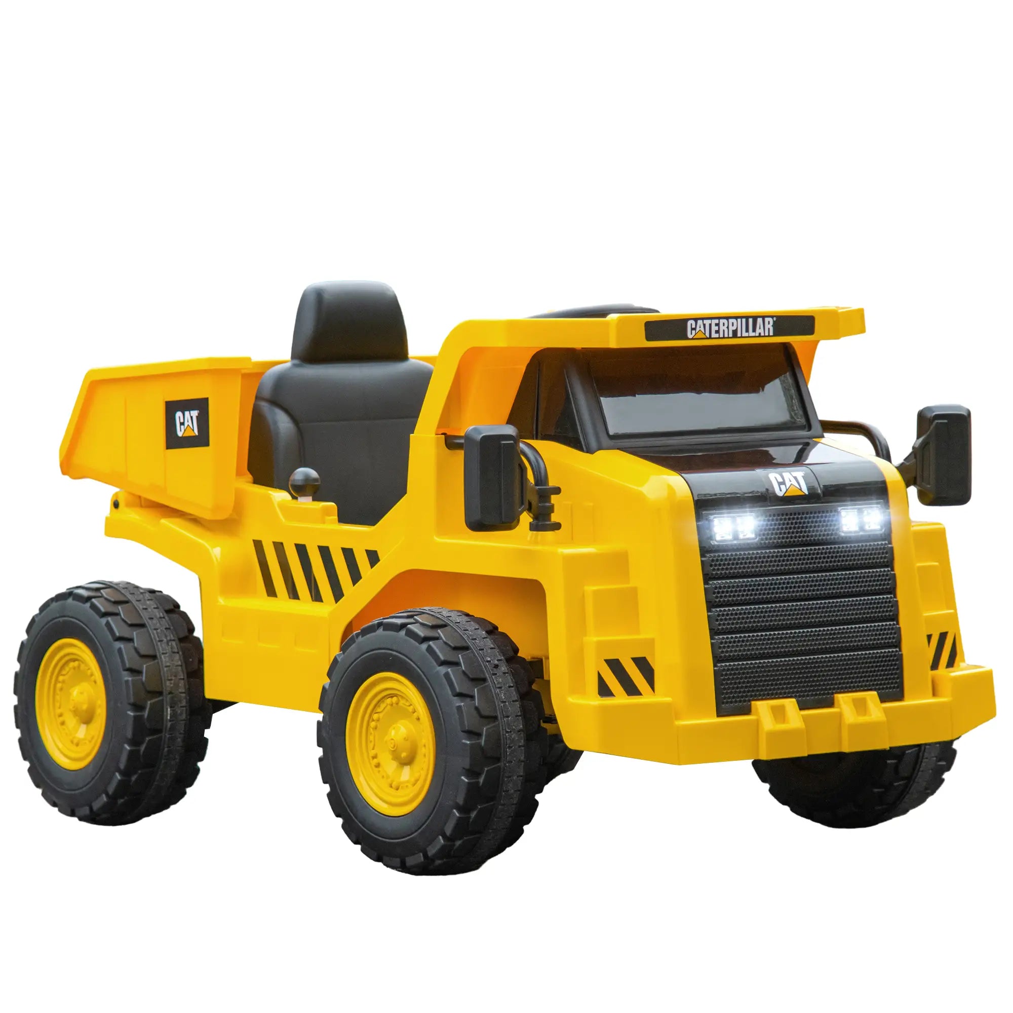 Camion Elettrico Caterpillar 12V per Bambini con Telecomando, Benna, Pala, Luci LED e Musica