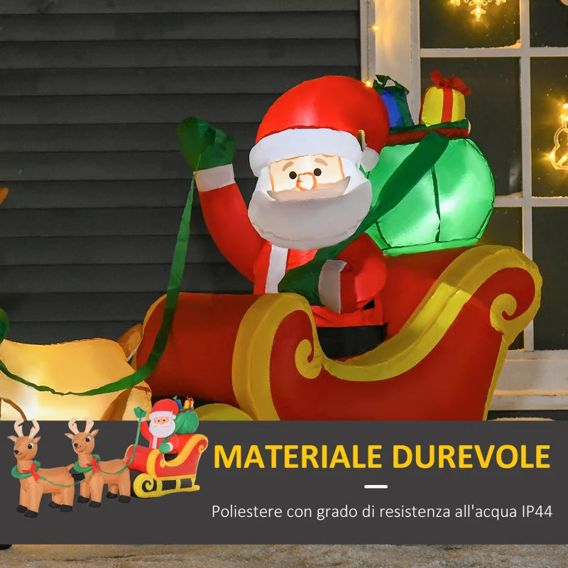 Babbo Natale Gonfiabile con Slitta e 2 Renne