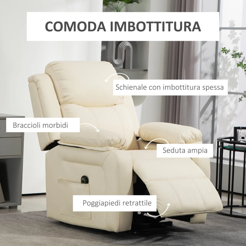 Poltrona Alzapersona Reclinabile Elettrica a 160° con Telecomando Color Crema