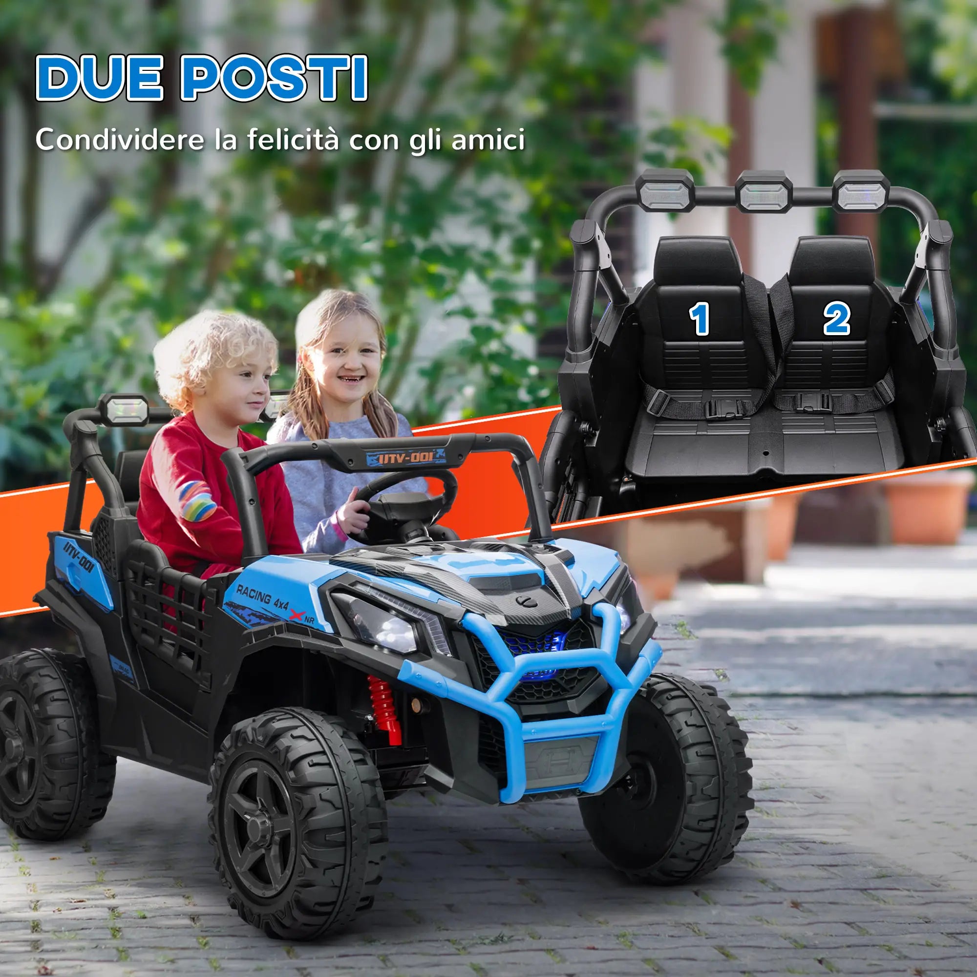 Auto Elettrica 24V Due Posti per Bambini con Telecomando, Doppio Motore, Sospensioni e Luci LED