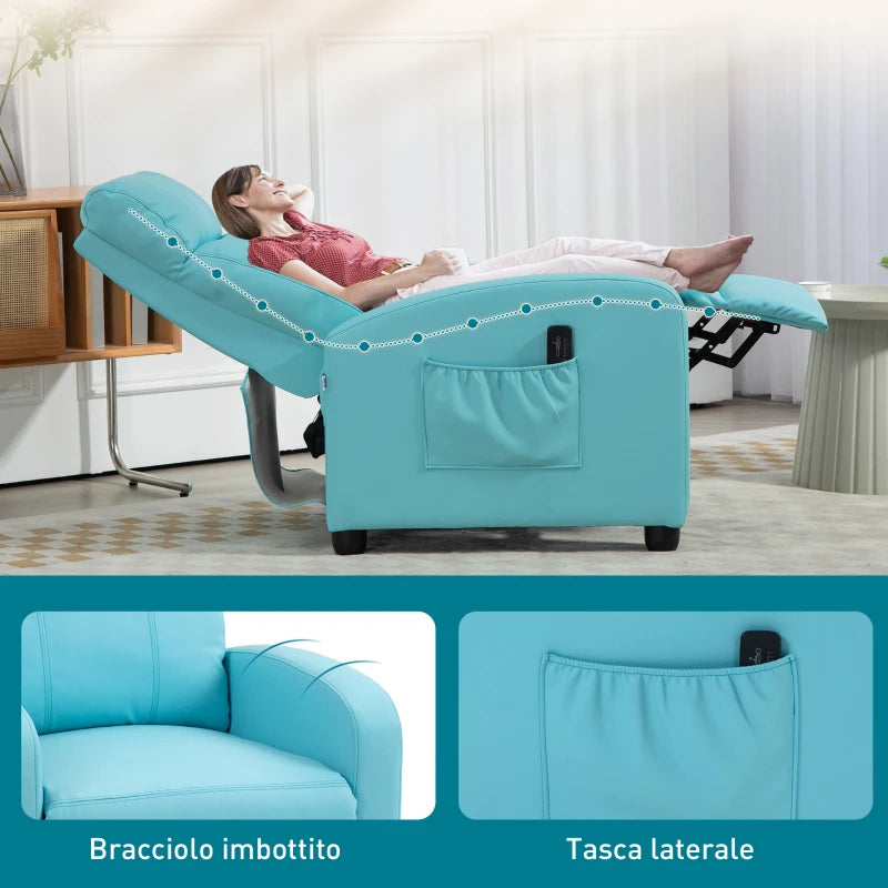Poltrona Relax Massaggiante Reclinabile con 8 Programmi e Telecomando Azzurra
