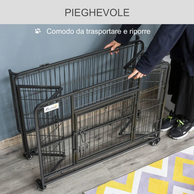 Kennel per Cani Pieghevole con Ruote e Fondo Rimovibile