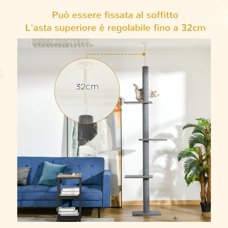 Albero Tiragraffi per Gatti a 4 Livelli con Altezza Regolabile