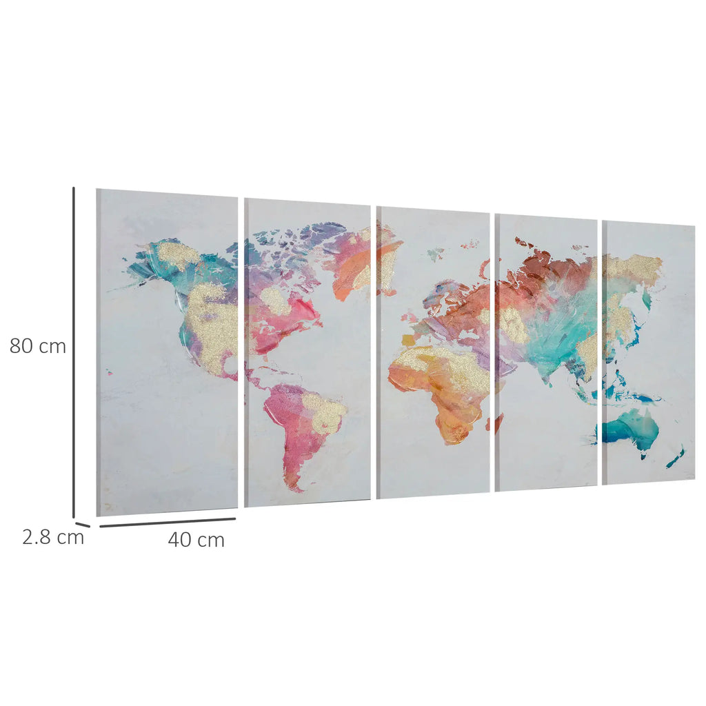 Set di 3 Stampe su Tela con Telaio in Legno di Pino Multicolore 80x40 cm
